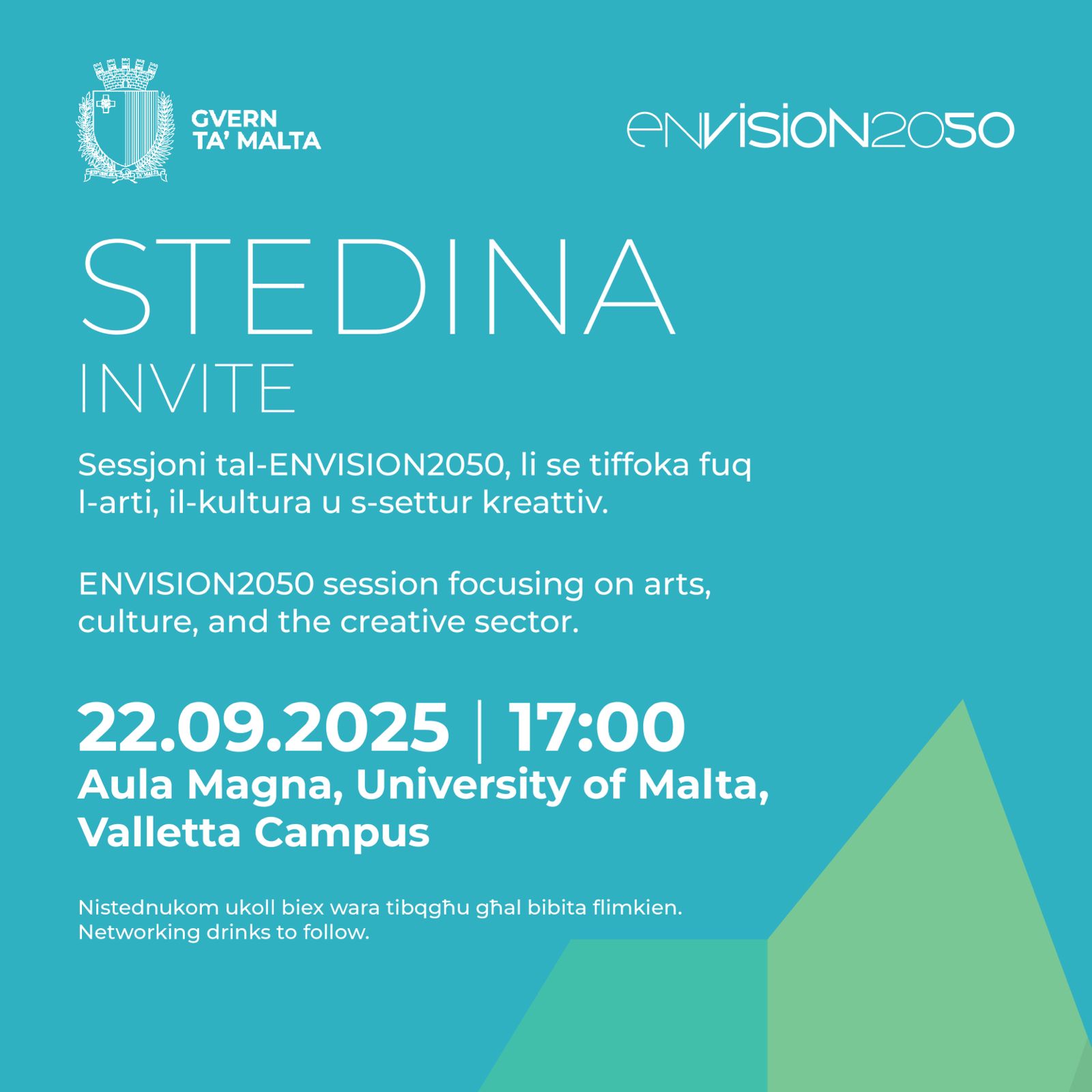 Il-pubbliku mistieden jieħu sehem fil-konsultazzjoni ENVISION2050 dwar il-futur kreattiv ta’ Malta